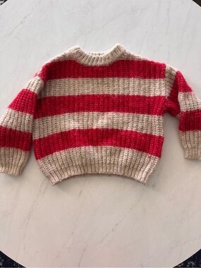 Cozy Red & Beige Striped Knit Sweater Zara kids size 6-7